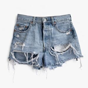Levi's 501 Distressed Denim Cutoff Shorts W29 Light Wash Frayed Hem Button Fly